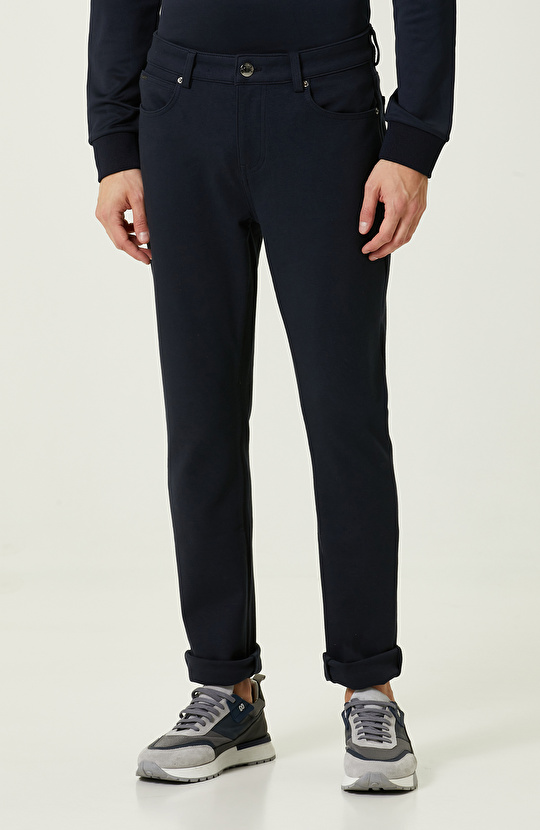 Lacivert Yan Cepli Casual Pantolon