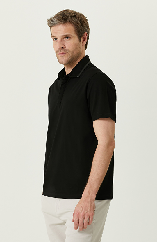 Siyah Penye Polo Yaka Kısa Kollu T-Shirt