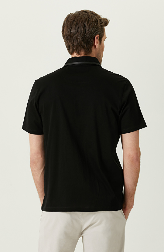 Siyah Penye Polo Yaka Kısa Kollu T-Shirt