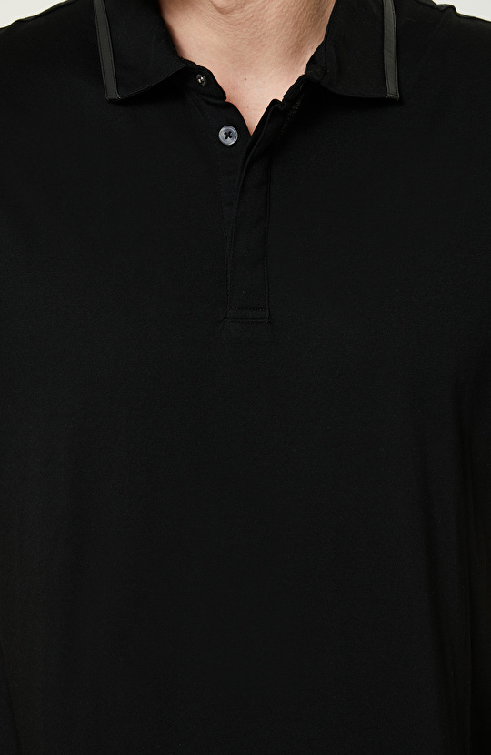 Siyah Penye Polo Yaka Kısa Kollu T-Shirt