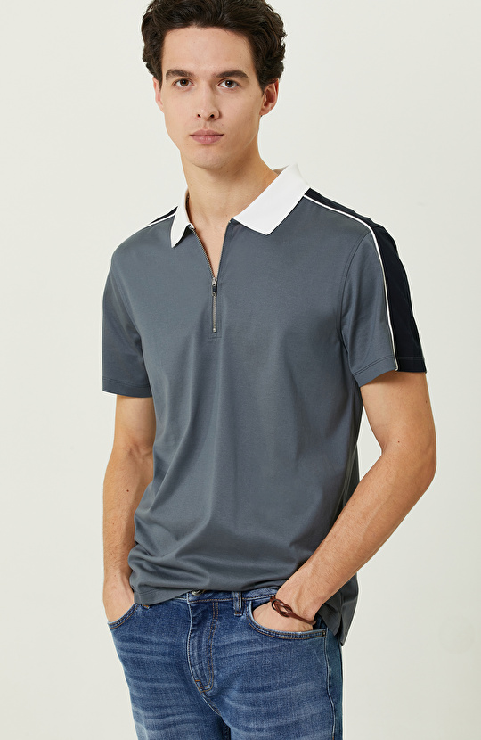 Gri Polo Yaka T-Shirt