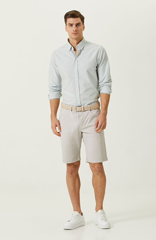 Yeşil-Beyaz Çizgili Uzun Kollu Gömlek