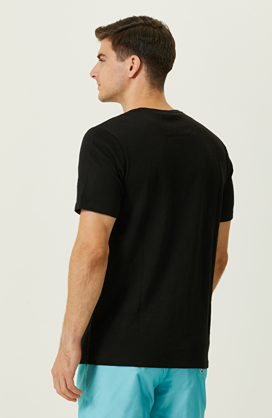 Siyah Kısa Kollu Bisiklet Yaka T-shirt