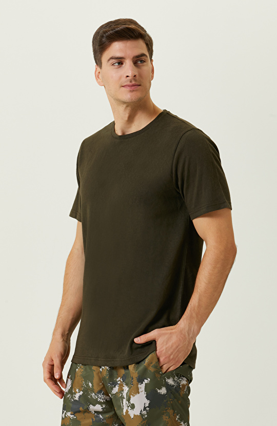 Haki Kısa Kollu Bisiklet Yaka T-shirt