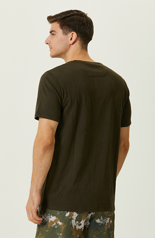 Haki Kısa Kollu Bisiklet Yaka T-shirt