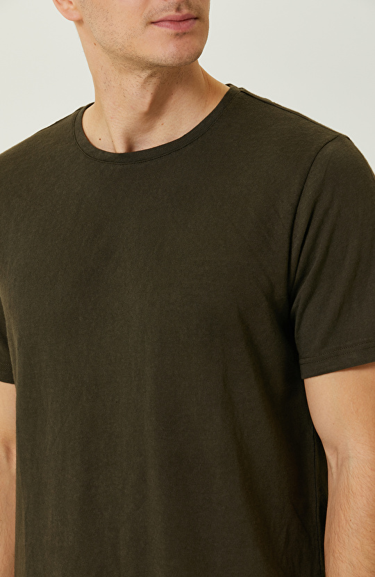 Haki Kısa Kollu Bisiklet Yaka T-shirt