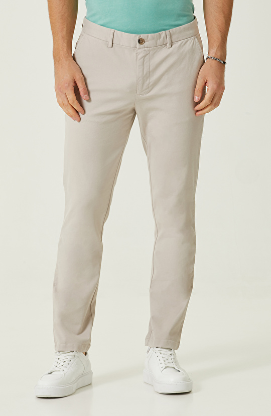 Bej Düz Paça Casual Pantolon