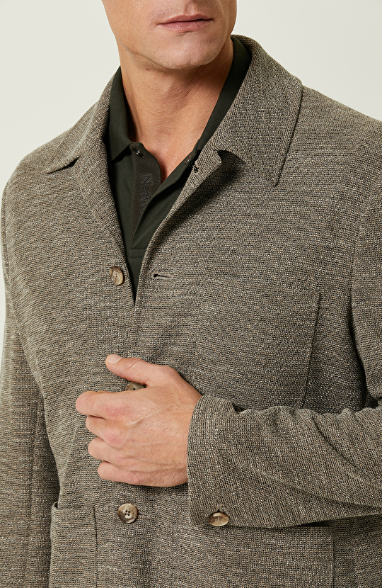Camel Jakarlı Blazer Ceket