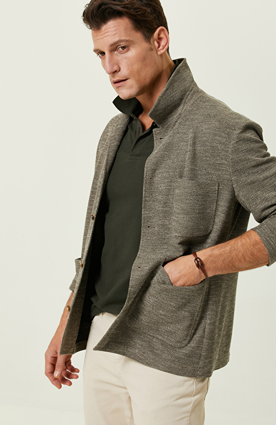 Camel Jakarlı Blazer Ceket