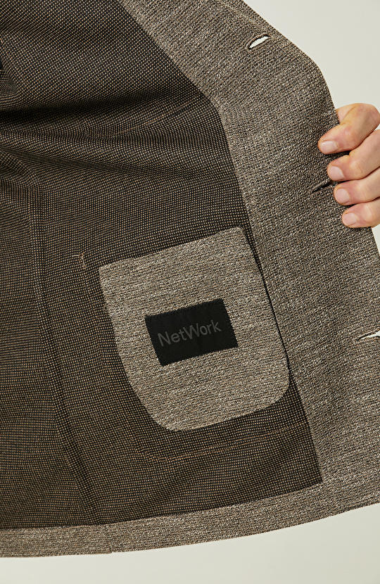 Camel Jakarlı Blazer Ceket