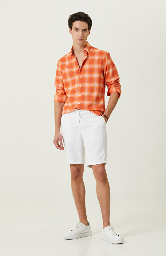 Turuncu Ekose Uzun Kollu Gömlek