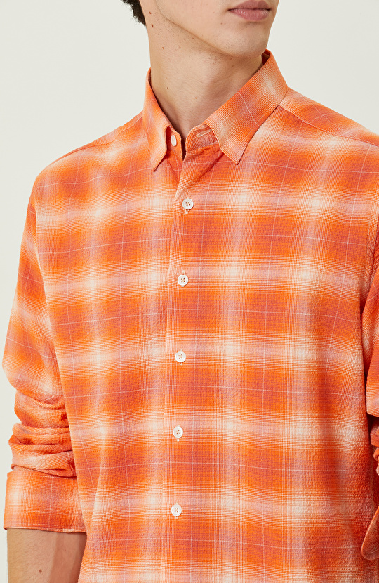 Turuncu Ekose Uzun Kollu Gömlek