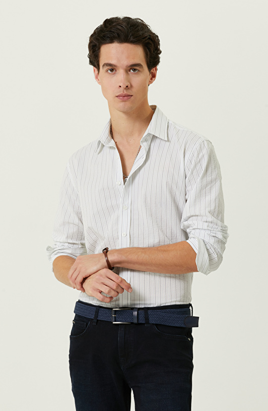 Beyaz Mavi Çizgili Gömlek