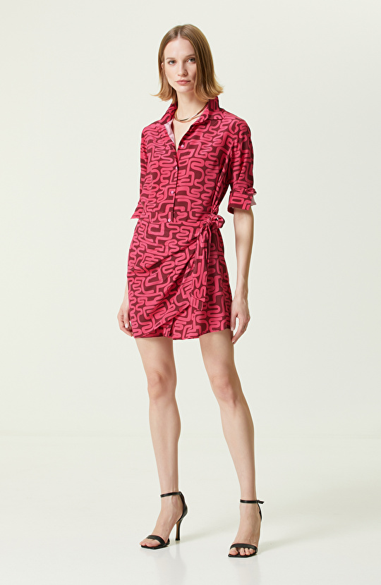 Limited Bordo Uzun Kollu İpek Mini Elbise