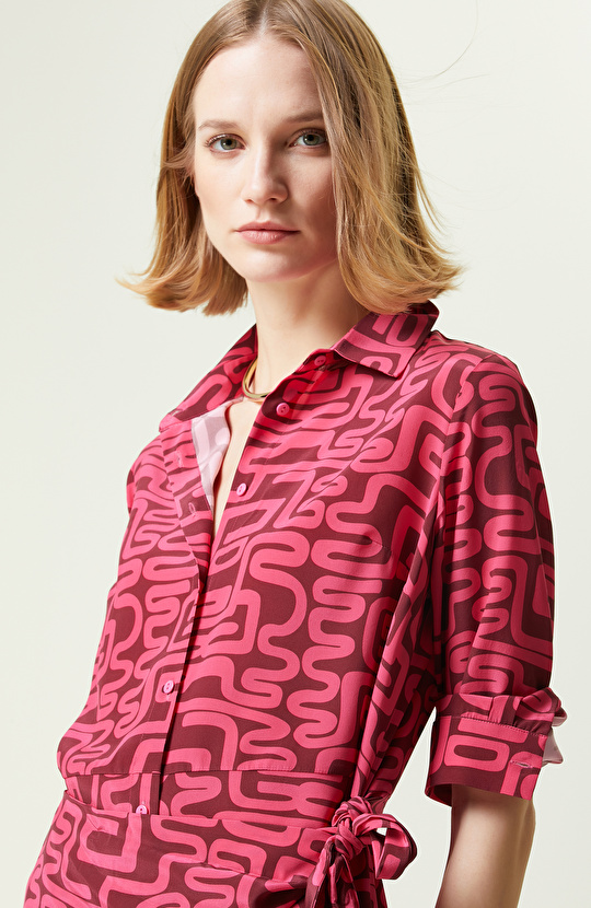 Limited Bordo Uzun Kollu İpek Mini Elbise