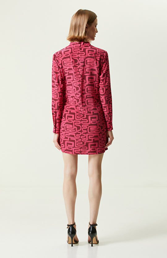 Limited Bordo Uzun Kollu İpek Mini Elbise