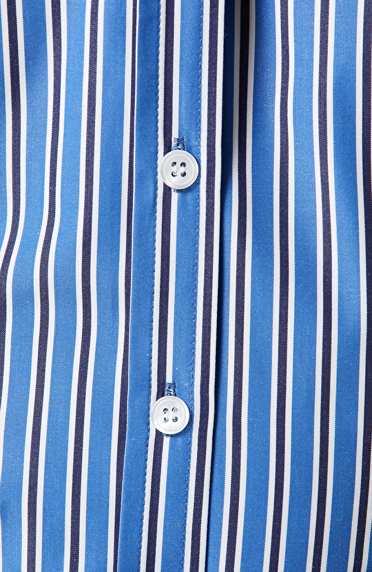 Beyaz Lacivert Uzun Kollu Pamuklu Gömlek