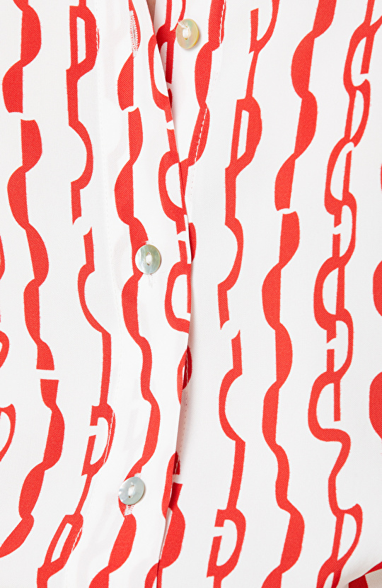 Beyaz Kırmızı Desenli Uzun Kollu Gömlek