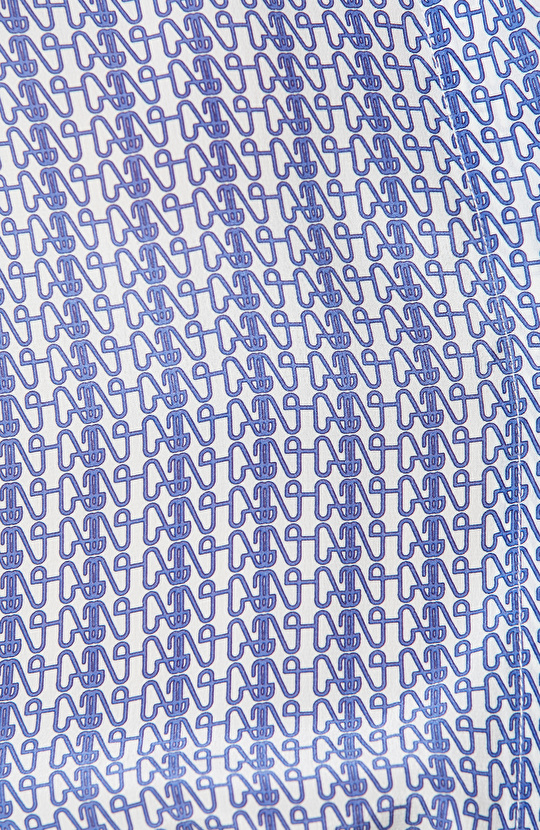 Limited Beyaz Saks Mavisi Uzun Kollu İpek Gömlek