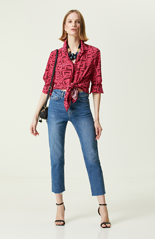 Limited Bordo Uzun Kollu İpek Gömlek