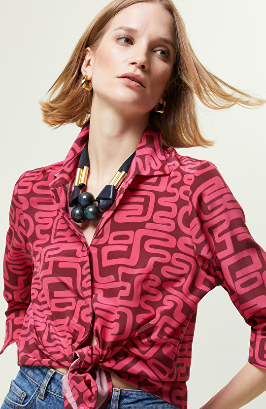 Limited Bordo Uzun Kollu İpek Gömlek