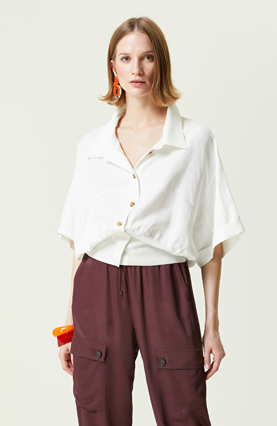 Ekru Kısa Kollu Gömlek