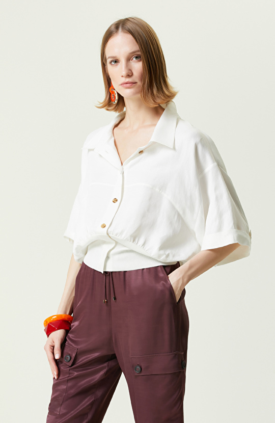 Ekru Kısa Kollu Gömlek