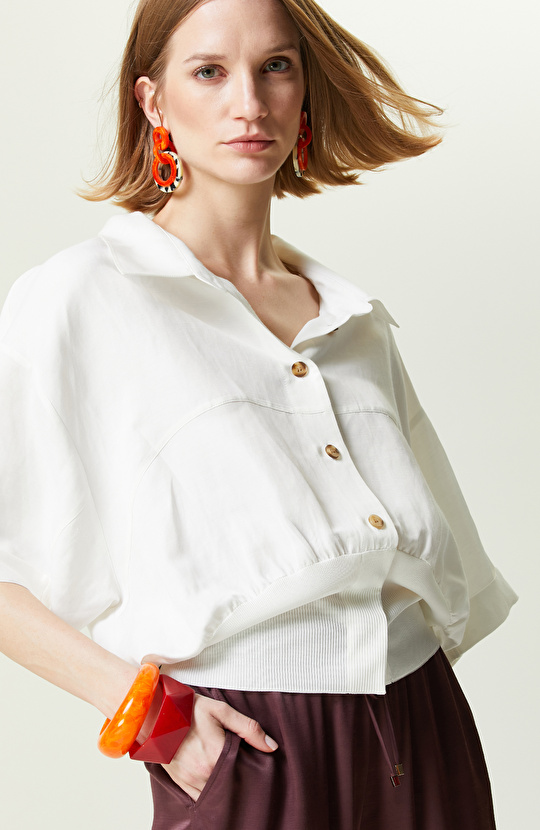 Ekru Kısa Kollu Gömlek