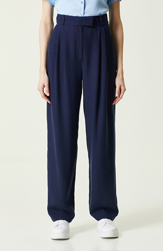 Lacivert Yüksek Bel Bol Paça Pantolon