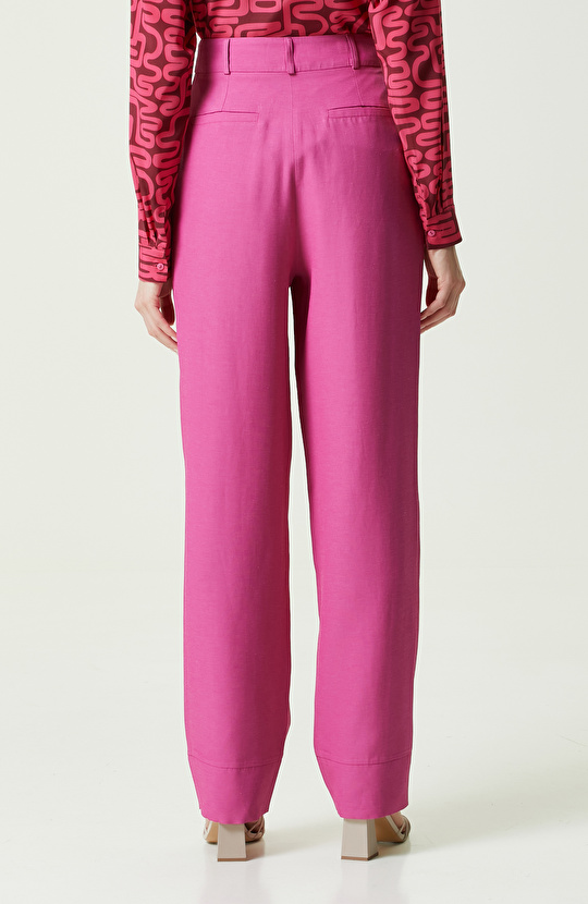 Fuşya Yüksek Bel Bol Paça Pantolon