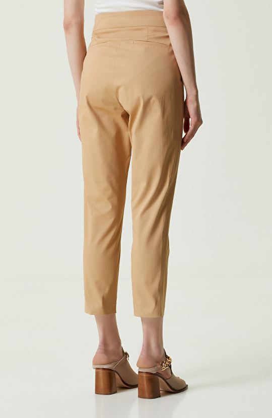 Camel Yüksek Bel Dar Paça Pantolon