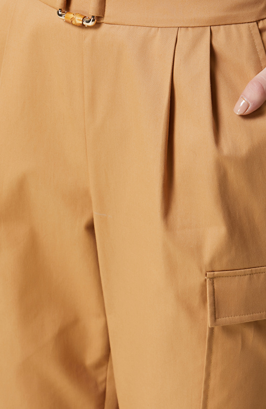 Camel Yüksek Bel Kargo Cep Pantolon