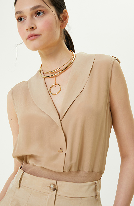 Limited Bej Kolsuz İpek Bluz