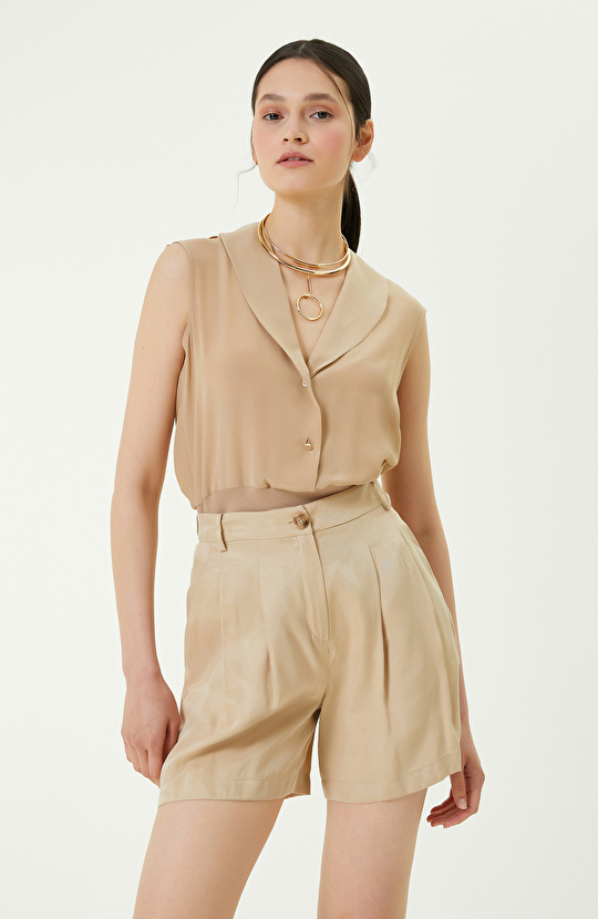 Limited Bej Kolsuz İpek Bluz