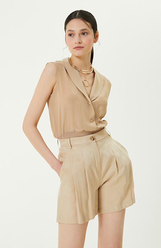 Limited Bej Kolsuz İpek Bluz