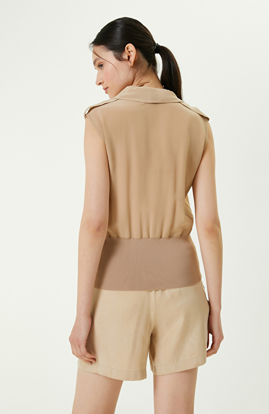 Limited Bej Kolsuz İpek Bluz