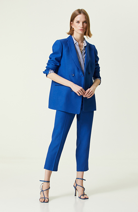 Saks Mavisi Kruvaze Blazer Ceket