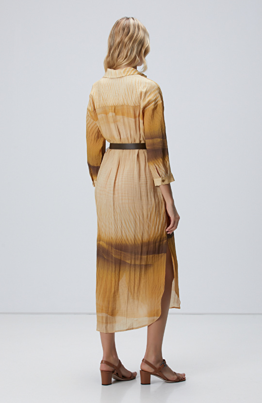 Camel Uzun Kollu Gömlek Elbise