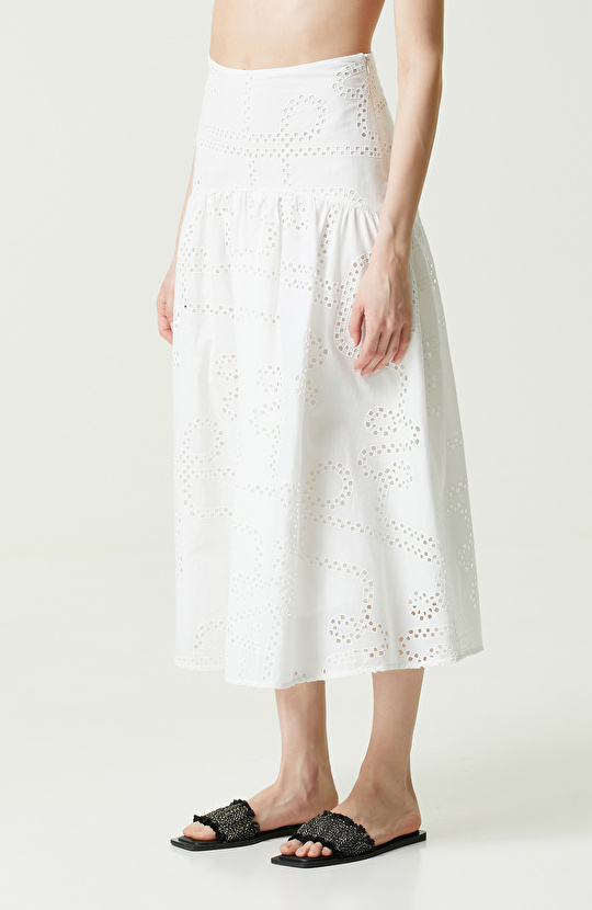 Beyaz Midi Boy Güpür Etek