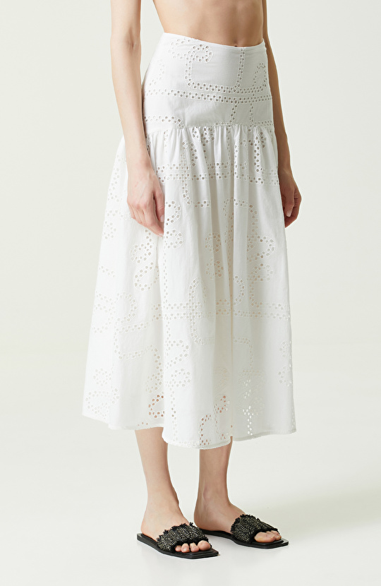 Beyaz Midi Boy Güpür Etek