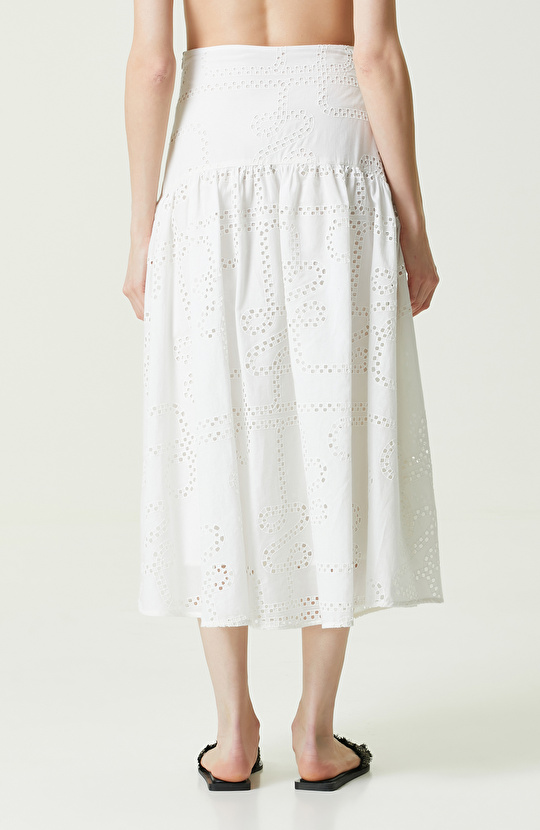 Beyaz Midi Boy Güpür Etek