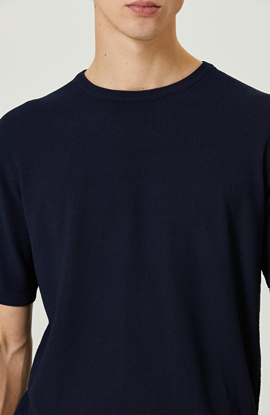 Lacivert Bisiklet Yaka Kısa Kollu Triko Kazak