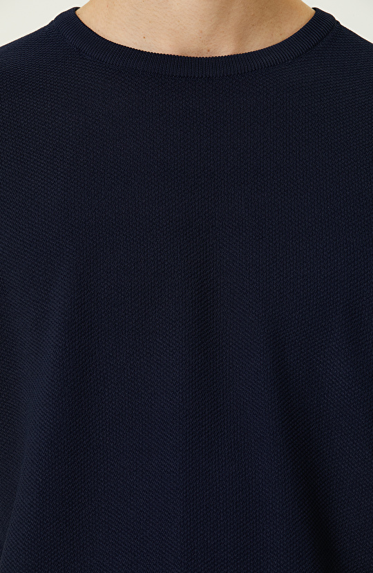 Lacivert Bisiklet Yaka Kısa Kollu Triko Kazak