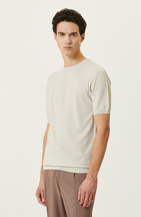 Taş Rengi Kısa Kollu Triko Kazak