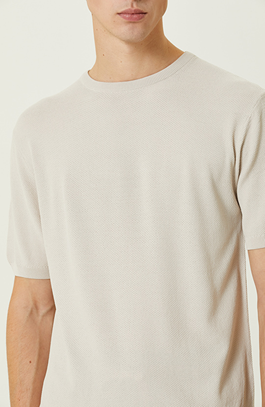 Taş Rengi Kısa Kollu Triko Kazak