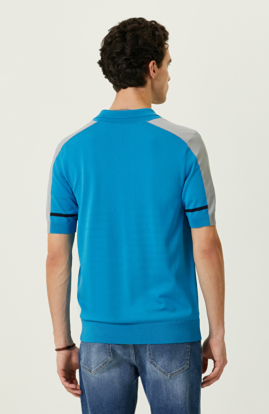 Turkuaz Polo Yaka Kısa Kollu Triko Kazak