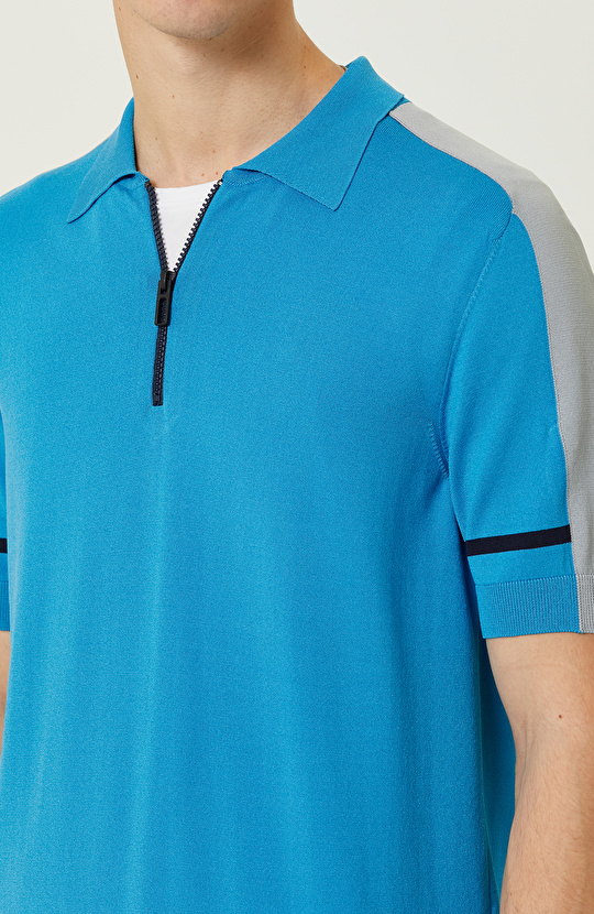 Turkuaz Polo Yaka Kısa Kollu Triko Kazak