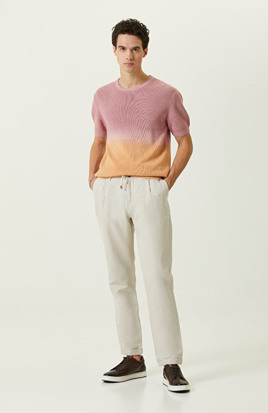 Renkli Bisiklet Yaka Kısa Kollu Triko Kazak