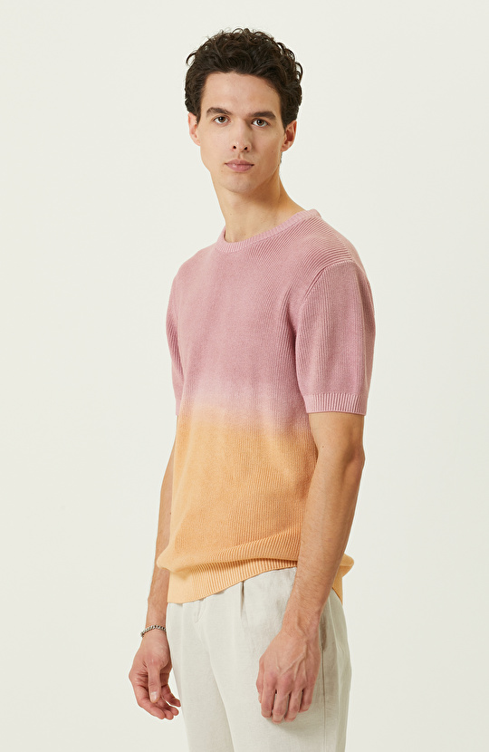 Renkli Bisiklet Yaka Kısa Kollu Triko Kazak