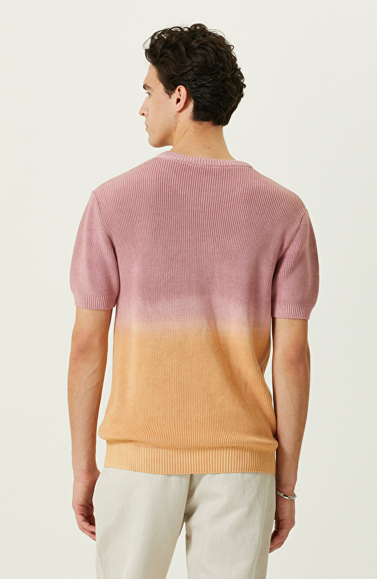 Renkli Bisiklet Yaka Kısa Kollu Triko Kazak